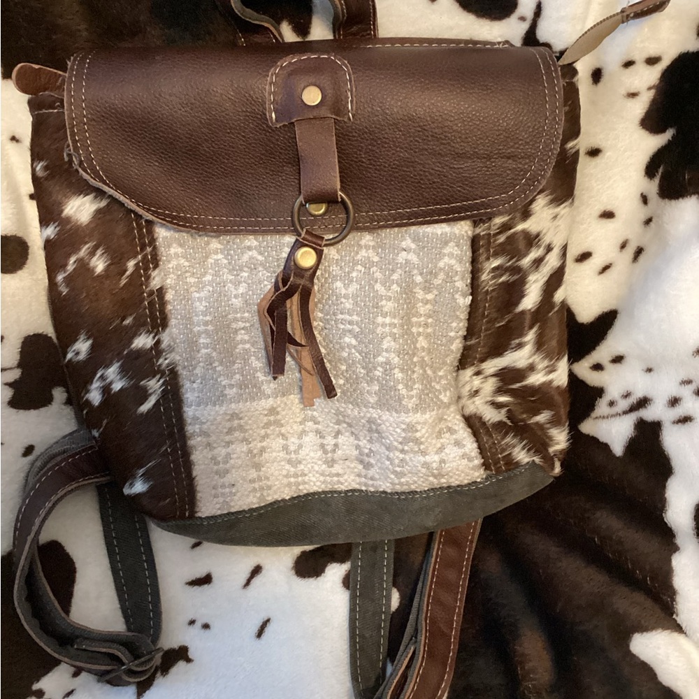 Myra Brown And White Patterned Backpack - image 1